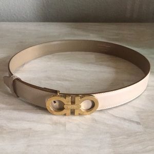 Salvatore Ferragamo Italian beige belt gold buckle